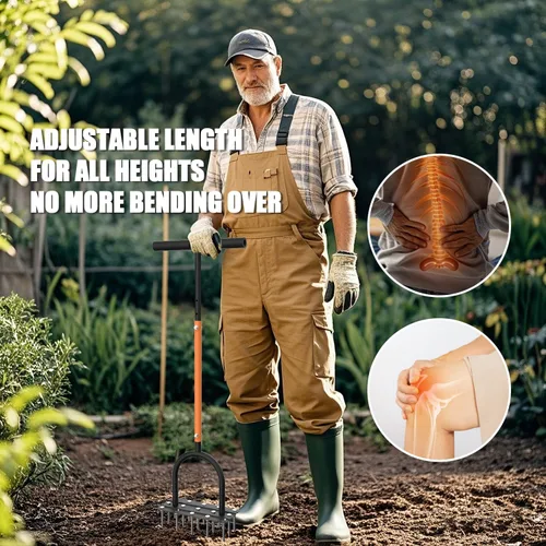 Vista 6 de Aireador de césped manual resistente con 15 picos de hierro, altura ajustable, herramienta aireadora de patio para césped (naranja)