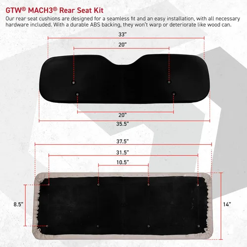 Vista 4 de GTW MACH3 Club Car DS Kit de asiento trasero para carrito de golf con marco de acero Compatible con modelos 1982-2000 (negro)