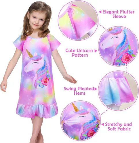 Vista 5 de Camisones a juego para niñas y muñecas, pijamas de unicornio para niñas y muñecas americanas de 18 pulgadas
