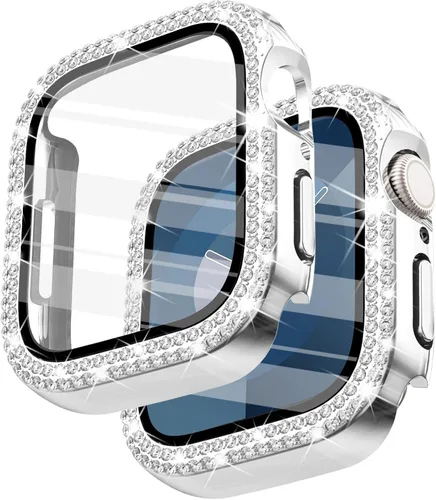 Vista 31 de Surace - Carcasa compatible con Apple Watch de 1.65 pulgadas con protector de pantalla de cristal templado, diseño brillante con 300 diamantes
