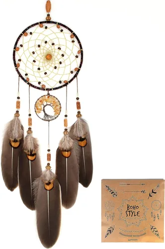 Vista 10 de Urdeoms - Atrapasueños hecho a mano para colgar en la pared, con diseño de plumas para decoración del hogar No.33