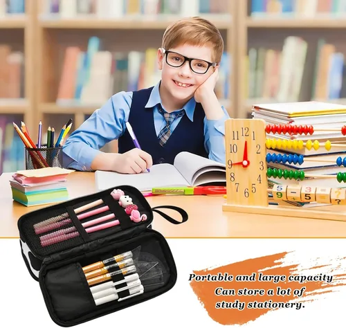 Vista 6 de Estuche de lápices de gran capacidad con estampado de vaca, estuche para lápices de oficina, escuela, bolsa de almacenamiento grande
