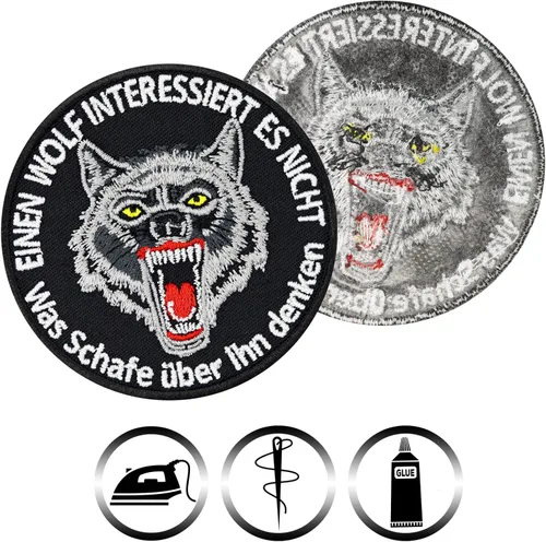 Vista 3 de Biker Sew-On Patch "A Wolf Is Not Interested, What Sheep About Him Thinner." Wolf Sticker Iron-On Alpha Animal Badge for SewingIroning On Wolf
