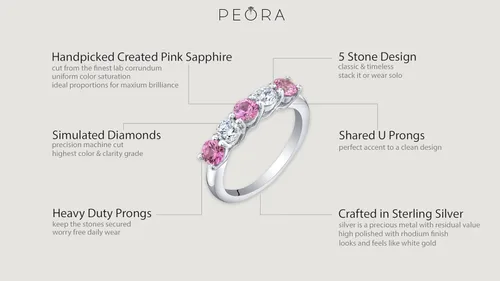 Vista 4 de Peora 925 Sterling Silver Five-Stone Trellis Ring Band for Women in Various Gemstones, 3.5mm Width, Sizes 5 to 9