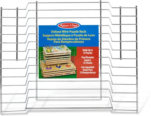 Vista 6 de Melissa & Doug Estante de almacenamiento de rompecabezas de alambre de metal de lujo para 12 rompecabezas pequeños y grandes