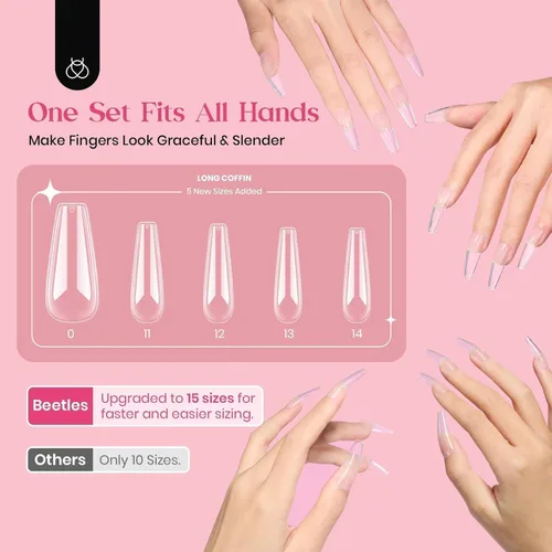 Vista 99 de Beetles - Gel de pegamento de uñas 9 en 1 para puntas de uñas y uñas acrílicas transparentes de larga duración, pegamento de extensión UV