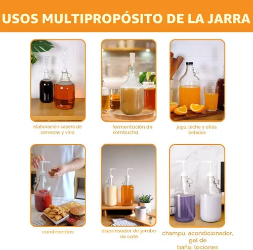 Vista 6 de Botella de cristal Home Brew Ohio, incluye tapa polisello de 1.49 pulgadas con capacidad para 1 galón, Transparente, 1