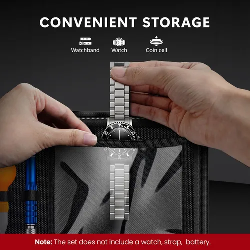 Vista 6 de Kit de reparación de relojes Jorest + Herramienta de presión para relojes, reemplazo de batería, ajuste de correa, llave para abrir la cubierta