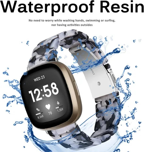 Vista 4 de Miimall Compatible con Fitbit Versa 3/Sense, bandas de resina para mujeres y hombres, correa de repuesto de acero inoxidable súper ligera