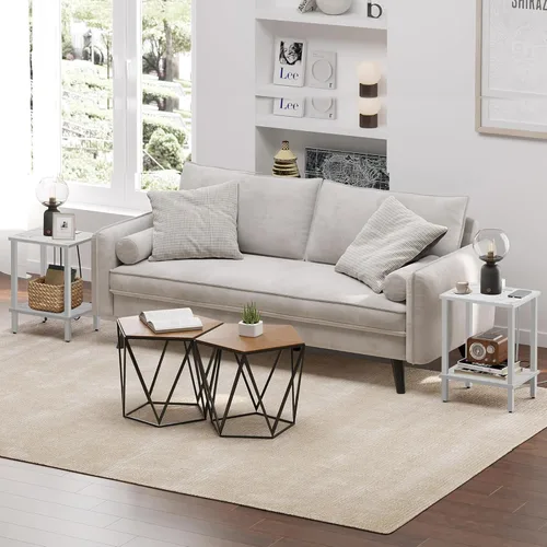 Vista 7 de TUTOTAK TB01BMW034 - Mesa auxiliar, mesita de noche con estante de almacenamiento de 2 niveles, para espacios pequeños