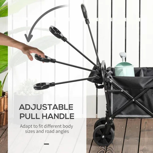 Vista 3 de Outsunny Carro plegable con mango ajustable, carritos de jardín plegables resistentes con ruedas todo terreno, para playa, deportes, compras