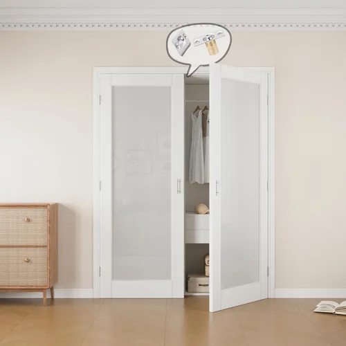 Vista 20 de Puertas francesas con cierre de bola de 36 x 80 pulgadas, 3 paneles de vidrio esmerilado de núcleo sólido preacabadas y pintables puertas dobles