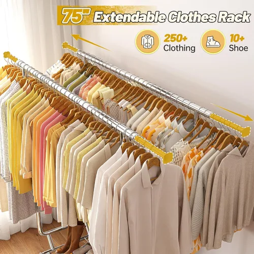 Vista 2 de Raybee Perchero de carga de 620 libras, almacenamiento de ropa de metal con estante y ruedas resistentes, estante de ropa rodante para dormitorio