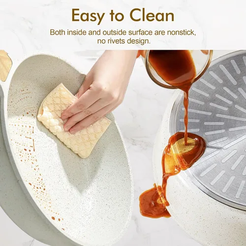 Vista 4 de SENSARTE Sartén antiadherente de cerámica para saltear de 10 pulgadas/3.5QT, sartén antiadherente para freír profundamente con tapa, olla jumbo