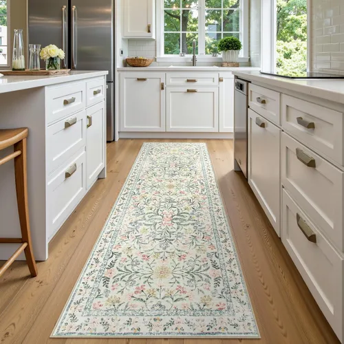 Vista 3 de Wonnitar Alfombra Lavable de Pasillo 2'6''x8', Alfombra de Pasillo Floral Bohemia de 8 pies de Largo para Dormitorio, Alfombras Beige Suaves