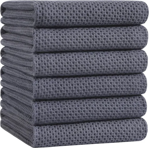 Vista 261 de Homaxy Paños de cocina de 100% algodón con tejido de gofre, ultra suaves, absorbentes, de secado rápido, 12 x 12 pulgadas, paquete de 6, amarillo