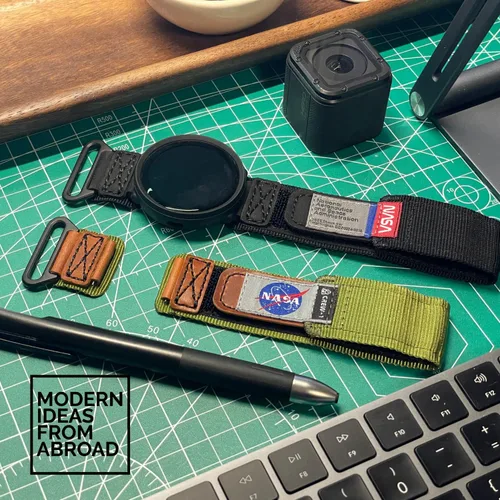 Vista 2 de Hecho para Galaxy Watch 6/Galaxy Watch 5, Galaxy Watch 6 Classic/5 Pro, correa deportiva de cuero de nailon resistente con licencia de la NASA