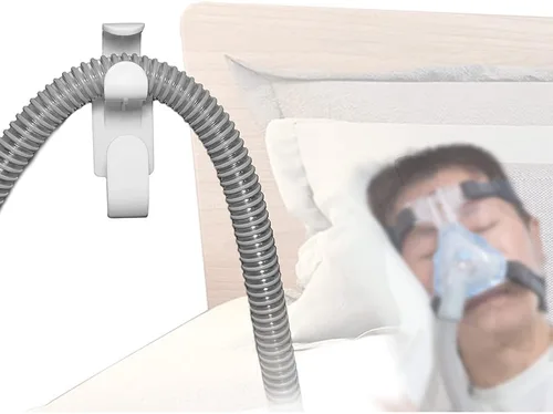 Vista 3 de Soporte de manguera CPAP con función antidesenganche, colgador de manguera CPAP, antideslizante, autoadhesivo, universal