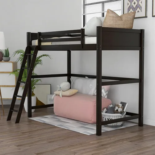 Harper & Bright Designs Cama tipo loft de tamaño individual con escalera, marco de cama loft de madera para niños, adolescentes y adultos (expreso)