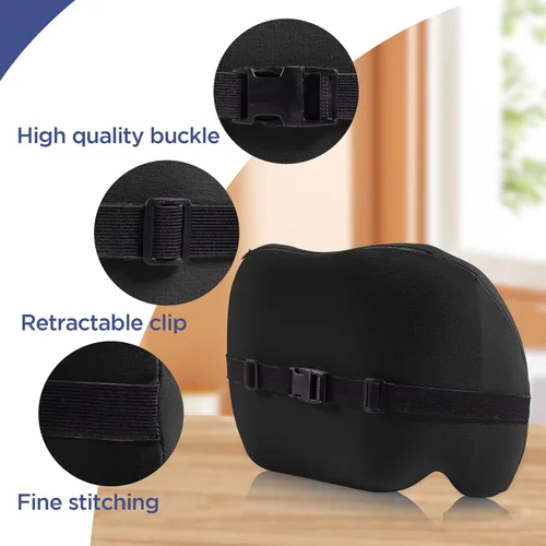 Vista 3 de Almohada de apoyo lumbar para silla de oficina, almohada lumbar de automóvil, alivio del dolor de espalda baja de la espalda, cojín de espuma A-negro