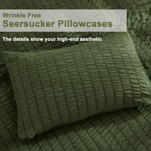 Vista 6 de AveLom Juego de funda de edredón de sirsaca verde oliva oscuro, tamaño King (104 x 90 pulgadas), 3 piezas