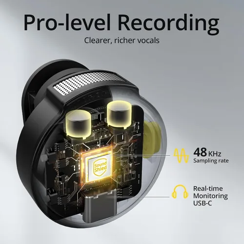 Vista 2 de Hingso Micrófono Lavalier inalámbrico para iPhone, Android, 48 khz, batería de 50 horas, cancelación de ruido, micrófono magnético para iPhone