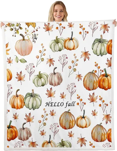 Vista 10 de Manfei Hello Fall Throw Blanket Pumpkin Maple Leaf Plaid Patchwork Fleece Blanket Autumn Theme Cozy Throws for Bed Couch Sofa,Kids Boys Girls Room