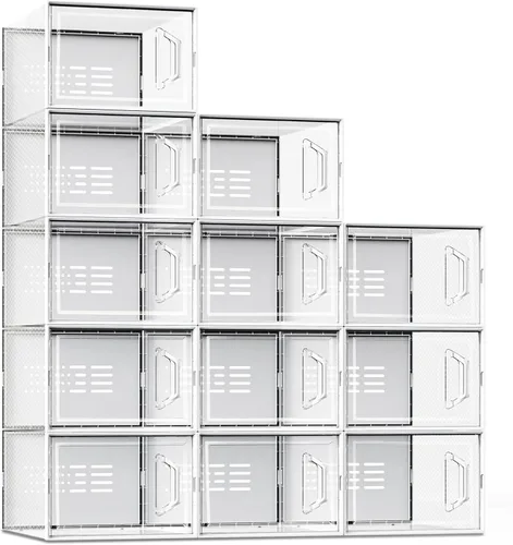 Vista 8 de SEE SPRING - Caja de almacenamiento para zapatos de tamaño 13, apilable, de plástico, ahorra de espacio, contenedores para entrada, debajo