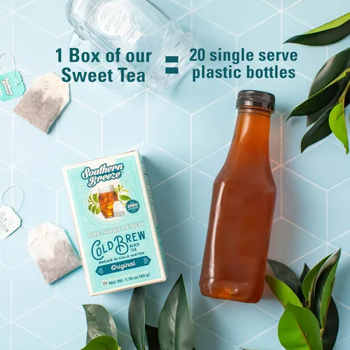 Vista 5 de Southern Breeze Cold Brew - Té dulce de frambuesa con té negro y cero carbohidratos, cero azúcar, 20 bolsas de té envueltas individualmente, bebida
