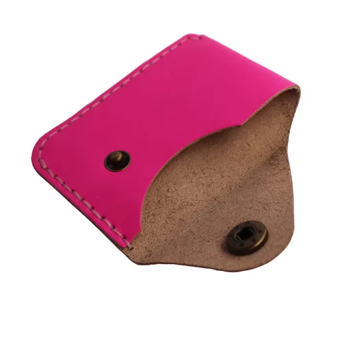 Vista 6 de Handmade Genuine Leather Simple Card Holder with Snap Button - Ultra - Thin and Stylishcard case (Rose red)