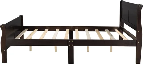 Vista 8 de SOFTSEA Base de cama de madera tamaño Queen con cabecero y estribo, soporte de listones de madera, no necesita somier (expreso, Queen)