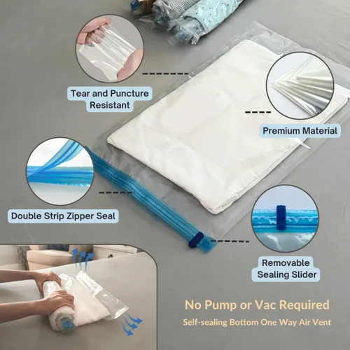 Vista 6 de Paquete de 18 bolsas de compresión para viajes, bolsas enrollables que ahorran espacio para almacenamiento de ropa, organizador de viaje compacto