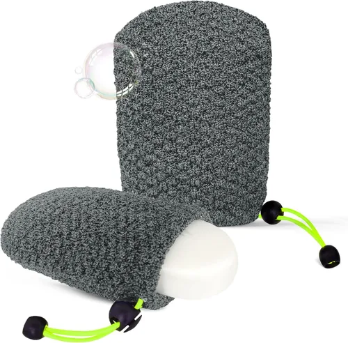 Vista 13 de MIG4U Bolsa de jabón exfoliante para ducha, 2 piezas, bolsa ahorradora de jabón en barra, bolsillo exfoliante corporal de bambú para baño de viaje