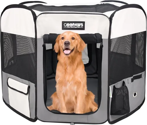 Vista 8 de JESPET 61" Parque de juegos para perros, corral portátil para perros con funda blanda para ejercicio, con bolsa de transporte para cachorros, gatos