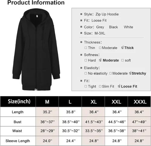 Vista 7 de Chrisuno Sudaderas largas con capucha para mujer talla grande estilo casual con cremallera chaquetas de forro polar