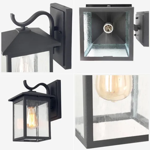 Vista 7 de LOG BARN Lámpara de pared negra para exteriores, moderna lámpara rectangular para porche, montaje en pared al aire libre con vidrio semillado, luces