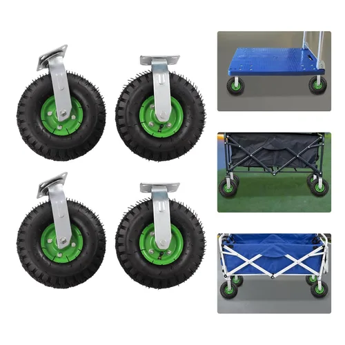 Vista 2 de Ruedas neumáticas de 10 pulgadas, 4 ruedas industriales, ruedas inflables de goma resistente, montaje en placa, juego de ruedas neumáticas de 10