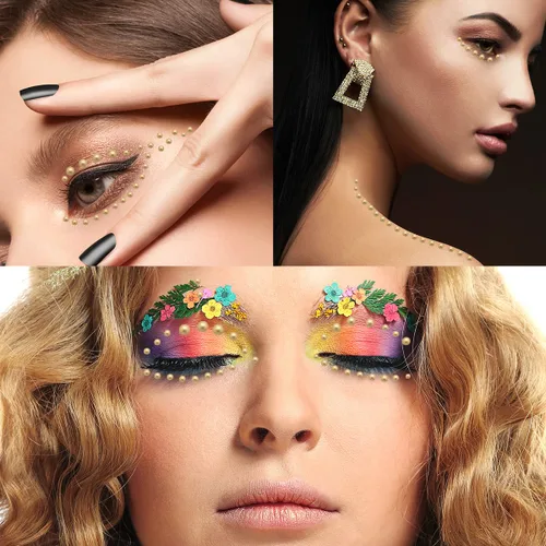 Vista 2 de Calcomanías de diamantes de imitación para rostro, perlas y diamantes de imitación, joyas de diamantes para ojos, cabello, cuerpo, perlas planas