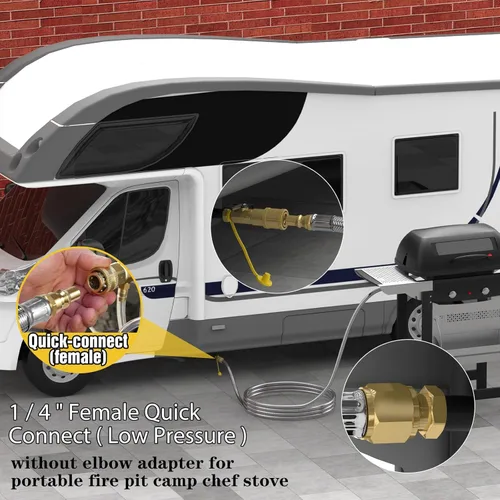 Vista 5 de Manguera de propano de conexión rápida de 6 pies para RV a parrilla a gas, manguera de propano de conexión rápida para RV de 1/4" hembra