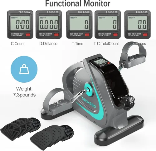 Vista 7 de Pedal de Bicicleta para Debajo del Escritorio, Mini Bicicleta de Ejercicio Portátil para el Hogar con Volante de 5LBS, Pedal Sentado para Personas