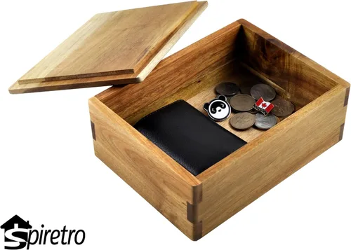Vista 3 de Spiretro Caja de almacenamiento de madera con tapa, caja de almacenamiento para guardar joyas, monedas, tarjetas, tesoro pequeño, caja decorativa