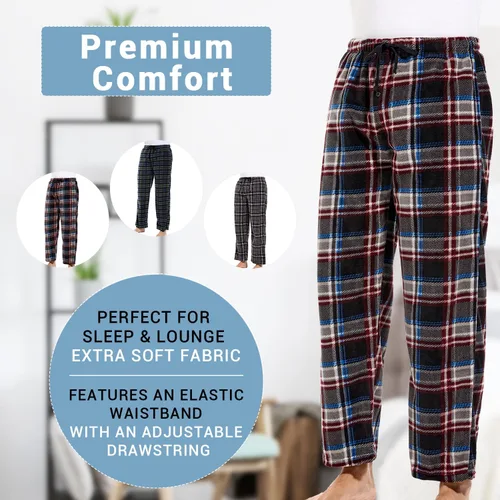 Vista 2 de DG Hill - Pantalones de pijama a cuadros para hombre, micro forro polar y bolsillos de forro polar micro, 3