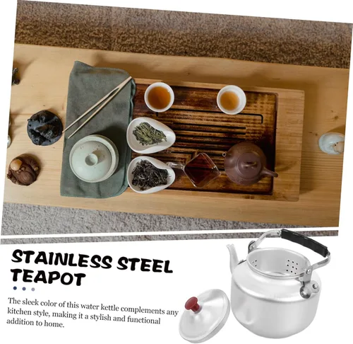 Vista 7 de iplusmile Tetera de aluminio de 0.8 litros, tetera clásica con espejo, tetera pulida, tetera con asa, compatible con inducción eléctrica de gas