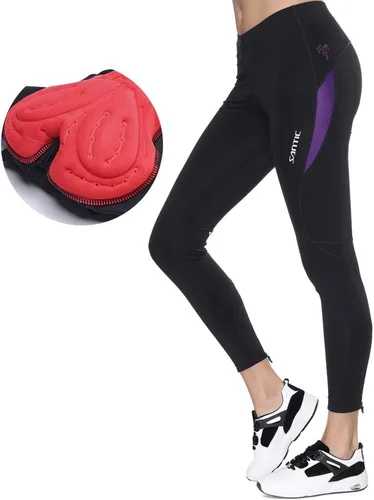 Santic Pantalones de ciclismo para mujer, mallas de ciclismo acolchadas 4D, pantalones largos transpirables y de secado rápido