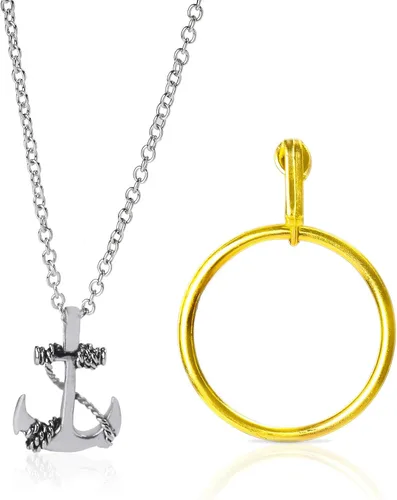 Vista 5 de Beelittle Juego de accesorios para disfraz de capitán pirata, diadema roja, parche de ojo de calavera pirata, collar con aretes dorados