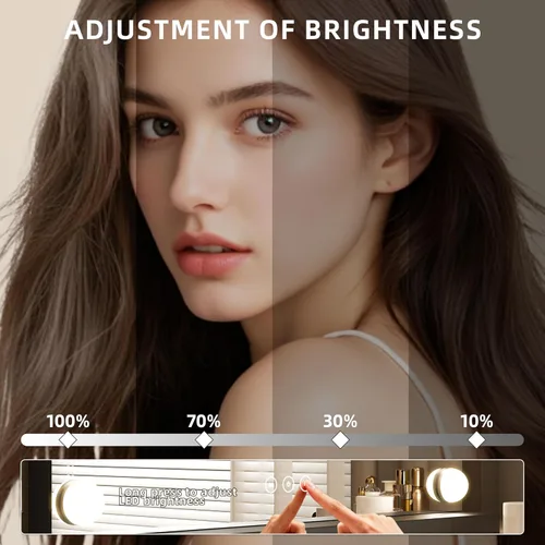 Vista 4 de Espejo de tocador con luces, espejo de maquillaje iluminado con bombillas LED regulables, 3 modos de iluminación de color, puerto de carga USB