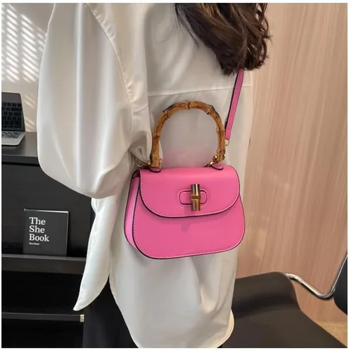 Vista 6 de Bolso de mano para mujer, bolso de mano con mango de bambú, elegante bolso cruzado hecho a mano, bolso de noche de cuero artificial, regalo