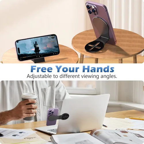 Vista 8 de Soporte magnético desmontable para teléfono portátil y automóvil, soporte de teléfono de escritorio plegable, adaptador de trípode magnético Negro