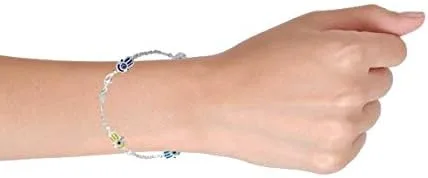 Vista 6 de Delicado y delicado amuleto turco, protección de talismán, buena suerte, multicolor, amarillo, rojo, azul, Hamsa Fatima, mano y mal de ojo, pulsera