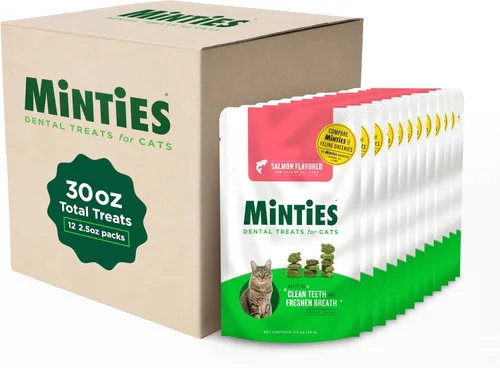 Vista 11 de Golosinas dentales Minties para gatos, golosinas con sabor a pollo para gatos, refresca el aliento y controla el sarro, 30 onzas